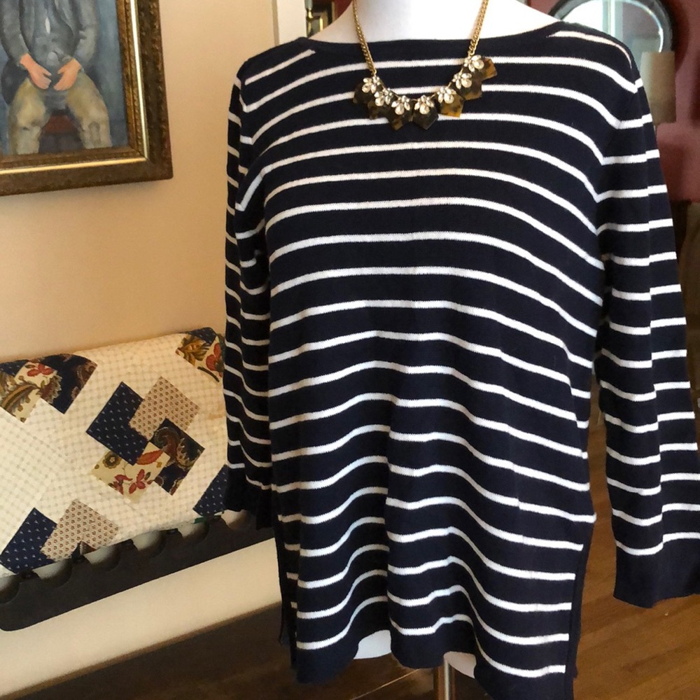 J. Crew Nautical Striped Boat Neck w/ side zips